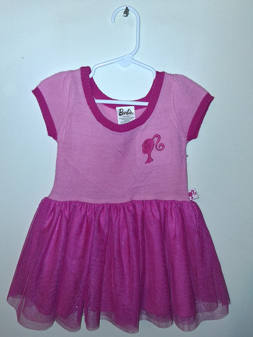 Barbie Two-Tone Pink Knit & Glitter Tulle Dress